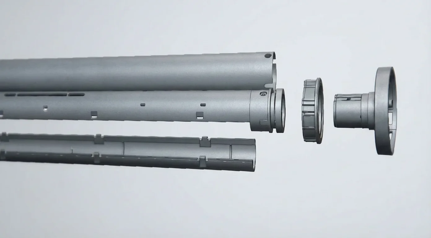 Close-up of motorized blind components and precision parts