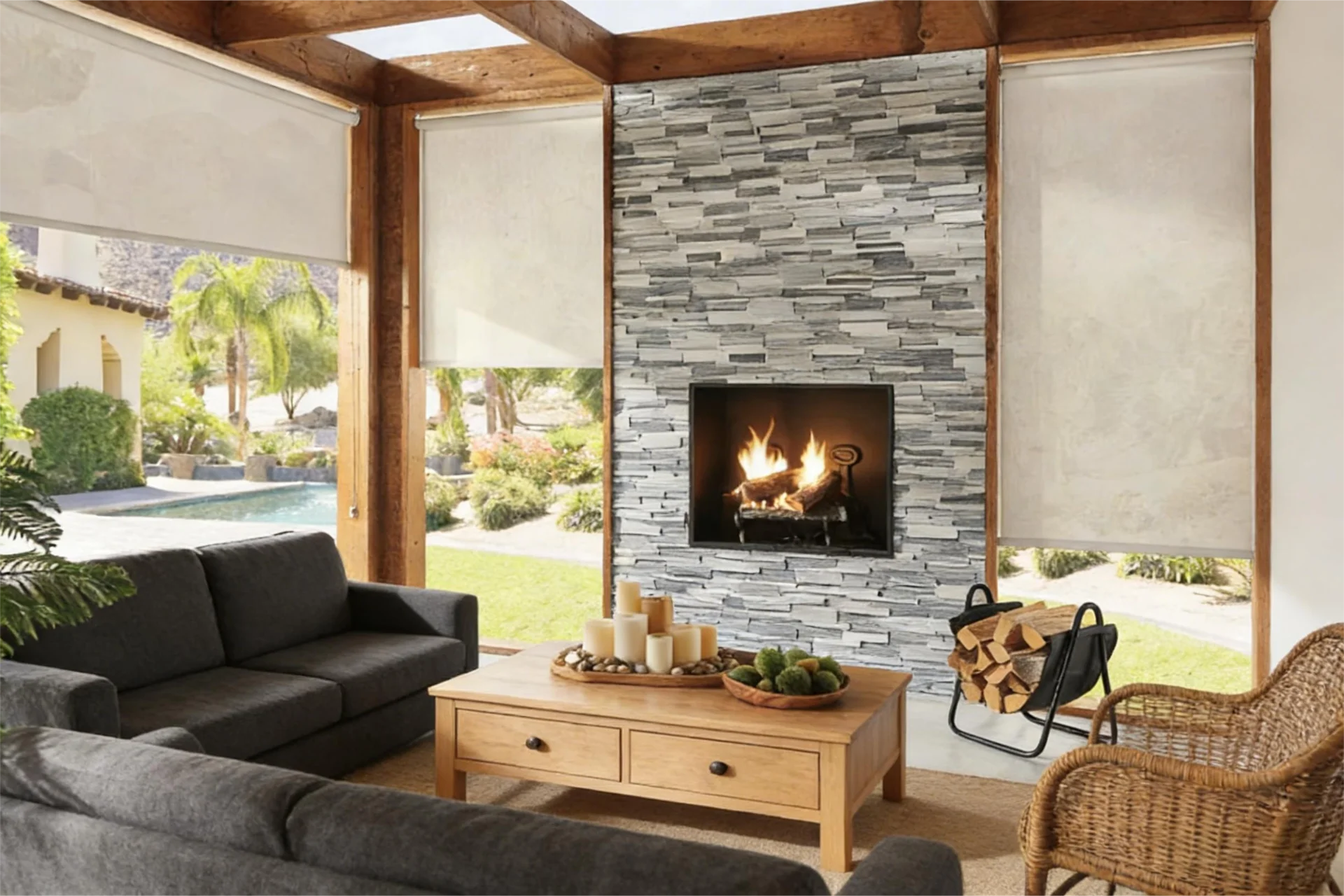 Outdoor solar shades for patio and exterior spaces