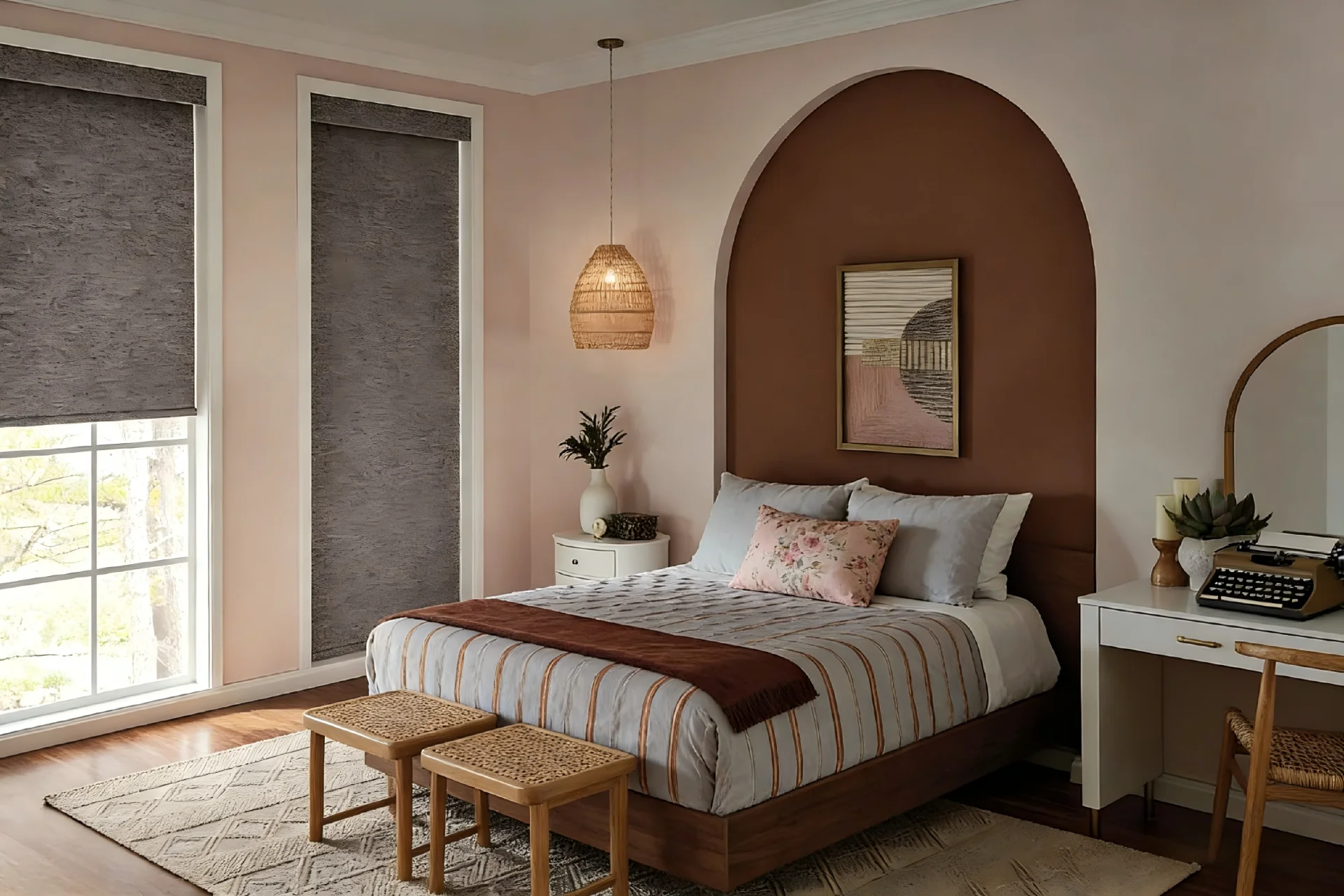 Modern roller shades in contemporary interior space