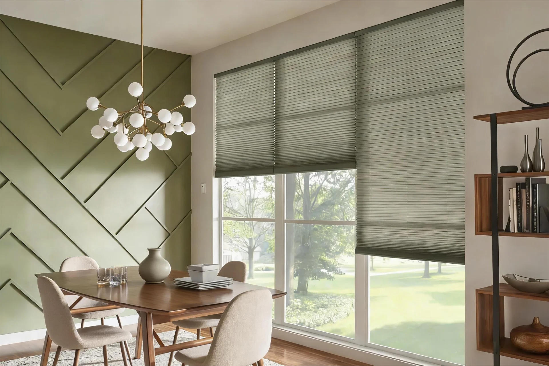 Cellular shades in modern interior space