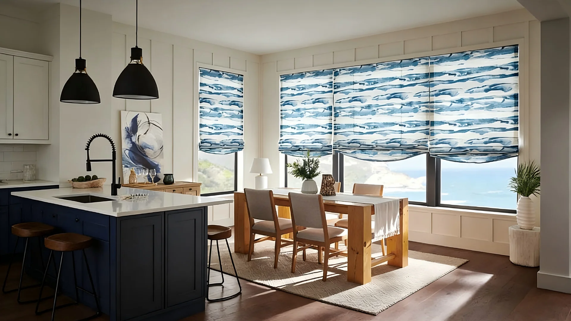 Tailored Roman Shades showcasing elegant fabric folds