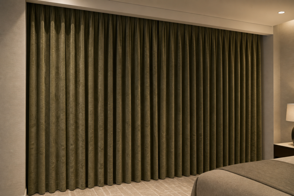 Floor-to-ceiling ShadeCort blackout curtain installation with complete light control