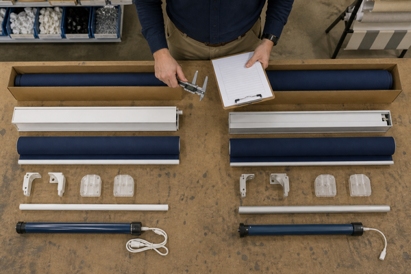 A procurement manager comparing navy roller shade components from two suppliers